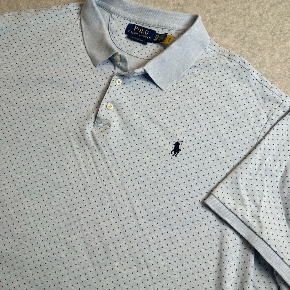 Polo Ralph Lauren Polo Shirt Men's 2XL Classic Fit Light Blue Polka Dot Cotton